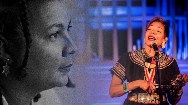 Image of bell hooks on left and Martha Redbone on right