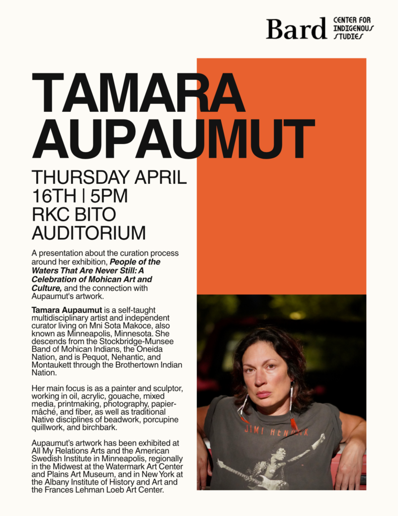 poster for Tamara Aupaumut. Features bright orange color block and a photo of Tamara Aupaumut.